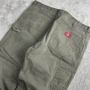 Baggy Y2K Dickies Carpenter Pants Mossy Green Size 38x27 Workwear Canvas Faded